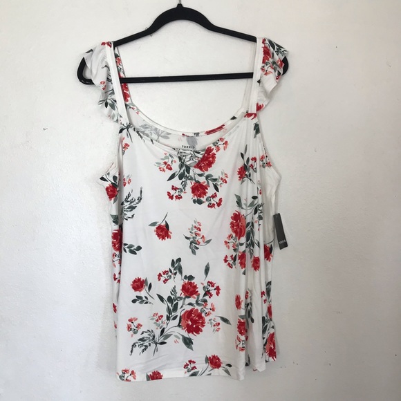 Torrid Super Soft Ivory Floral Lattice Ruffle Top - Picture 2 of 9